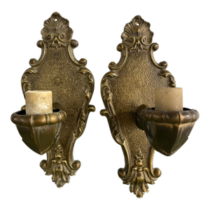 Pair of Bronze Single Candle Sconces, Early 20th Century