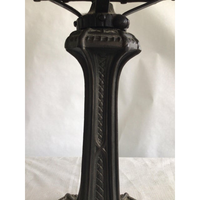 1920a Ornate Iron Leaded Glass Table Lamp Height to top of shade Mint greens and pink stained glass Needs Rewiring Shade...
