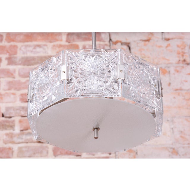 Silver Mid-Century Czech Chrome Pendant Light attributed to Kamenický Šenov, 1950s For Sale - Image 8 of 13