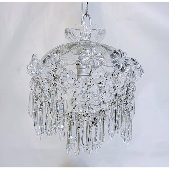 Traditional Vintage Hand Cut Glass Dish Basket Pendant For Sale - Image 3 of 10