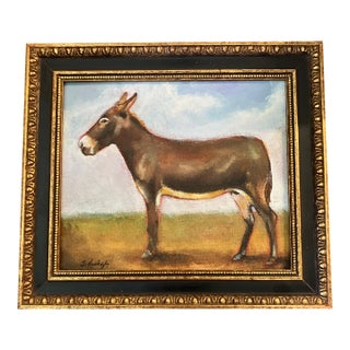 Contemporary Original Stephen Heigh “Donkey” Painting Vintage Frame Signed For Sale