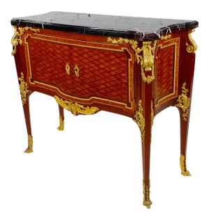 19th Century French Cabinet Double Door W/Gilt Bronze Ormolu & Marble Top-Signed