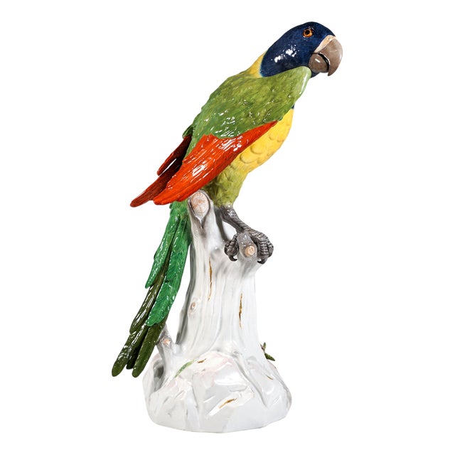 Large Parrot on a Tree Trunk by J.J. Kaendler for Meissen, 1860 For Sale