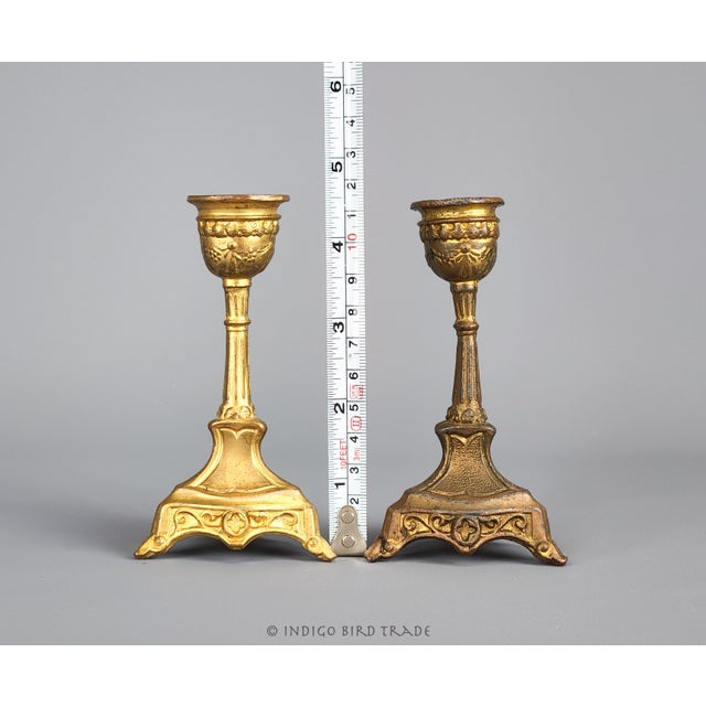 Gold Early 1900's Art Nouveau American Candlestick Holders - Set of 2 For Sale - Image 8 of 10