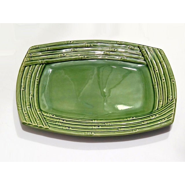 1990s Vintage Bamboo by Bordallo Pinheiro Ceramic Oval Serving Platter For Sale - Image 5 of 16