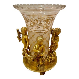 Crystal Cornet Vase with Putti from Maison Tahan For Sale