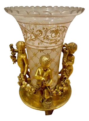 Crystal Cornet Vase with Putti from Maison Tahan