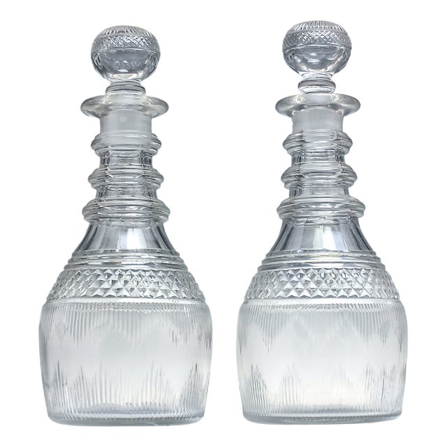 Georgian Anglo Irish Prussian Glass Decanters, 1810, Set of 2 For Sale
