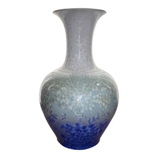 35” Extra Large Shiwan Proc Style Blue Green Crystalline Glaze Pottery Floor Vase Signed For Sale
