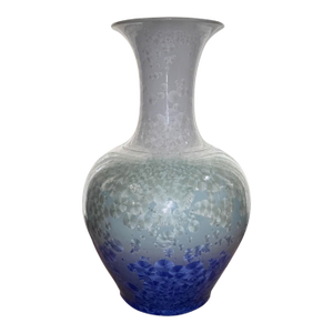 35” Extra Large Shiwan Proc Style Blue Green Crystalline Glaze Pottery Floor Vase Signed
