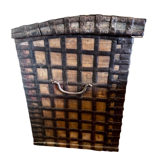 Wood Rustic 19th Century Damchiya Dowery Trunk With Wooden Wheels. Impressive Size! For Sale - Image 7 of 12