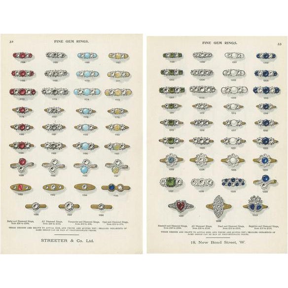 Streeter, Fine Gem Rings, 1898, Prints, Set of 2 For Sale