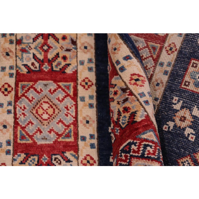Textile Southwestern Kazak Blue/Red Wool Runner Rug- 2'6''x9'7'' For Sale - Image 7 of 10