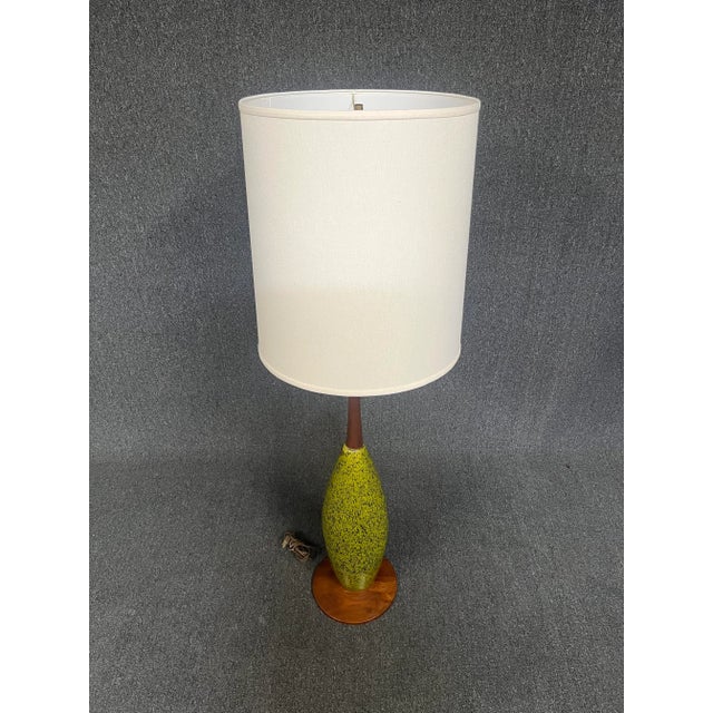 1960s Vintage Mid Century Walnut/Ceramic Green Floor Lamp For Sale - Image 5 of 6