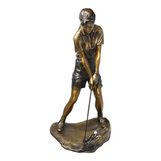 Vintage Figurative Female Golf Putter Bronze Figural Sculpture Signed & Numbered Bets Lundeen For Sale