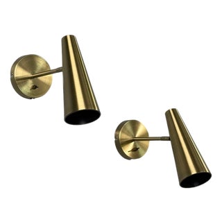Mid-Century Modern Markslöjd, Swedish Modern, Wall Lights, Brass - Pair For Sale