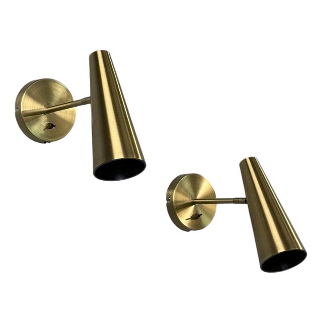 Mid-Century Modern Markslöjd, Swedish Modern, Wall Lights, Brass - Pair For Sale