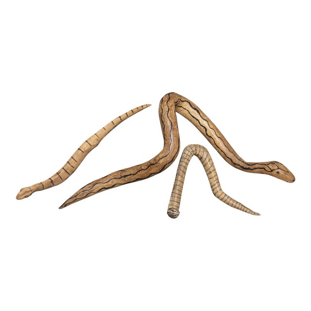 Vintage Tribal Naturalistic Carved Set of Three Snakes Papua New Guinea For Sale