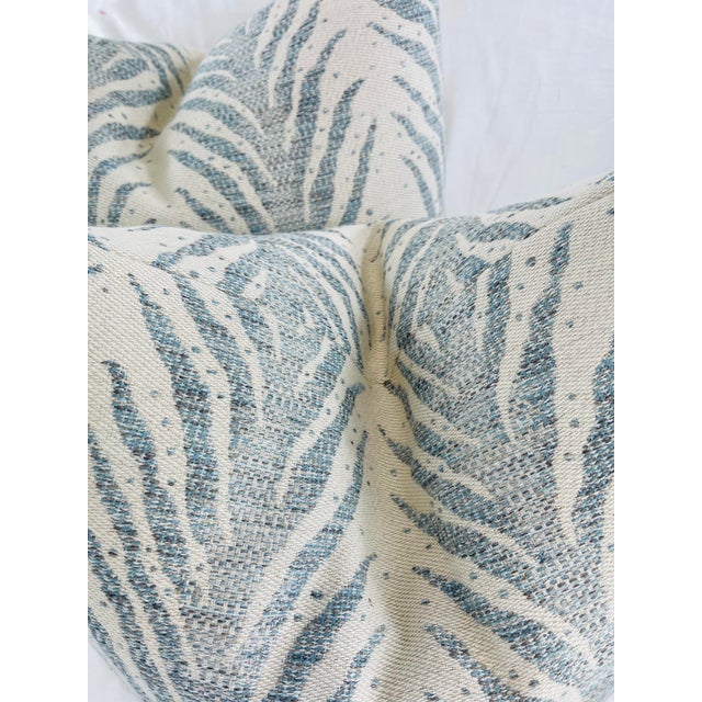 Custom pair of 22” pillows covered in Schumacher “Creeping Fern” in color slumber blue. These pillows are self welted,...