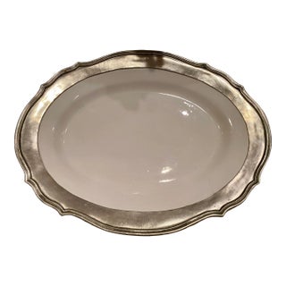 1980s Arte Italica Pewter and Ceramic Serving Platter For Sale
