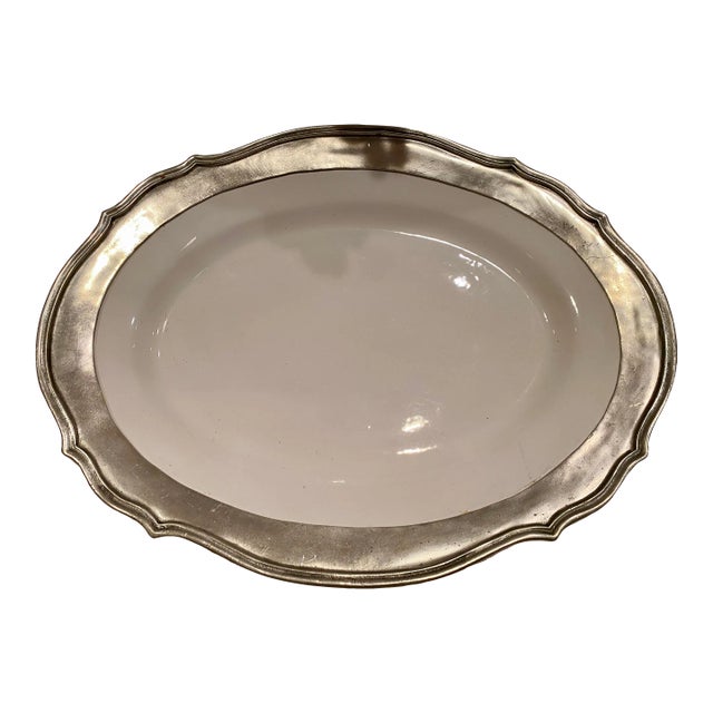 1980s Arte Italica Pewter and Ceramic Serving Platter For Sale