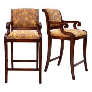 Nancy Corzine Regency Bar Stools, English Walnut, Counter Height For Sale