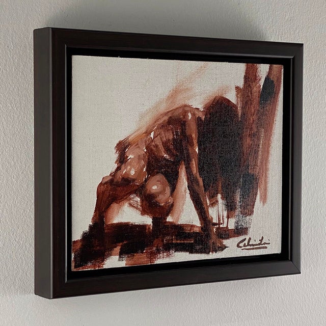 Abstract Momentum by Calvin Lai | Oil on canvas and wood panel figure in motion on a neutral background For Sale - Image 3 of 3