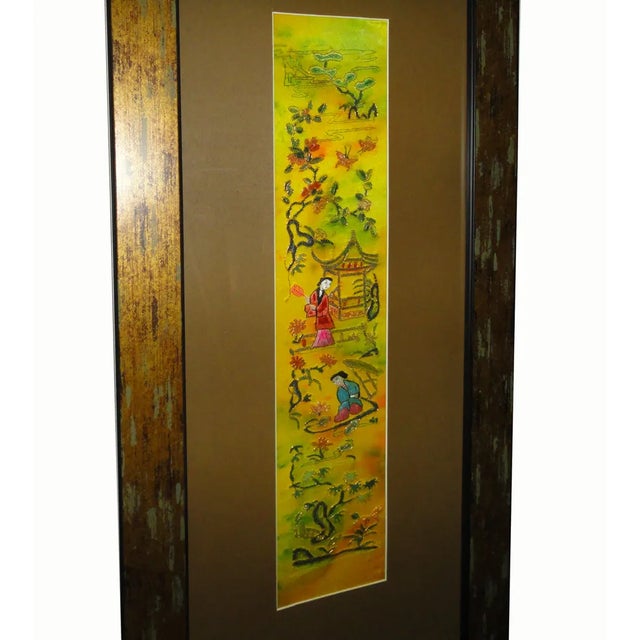 Vintage Hand Embroidered Framed Textile For Sale In San Francisco - Image 6 of 7