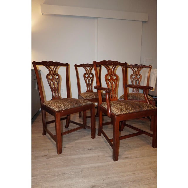 Baker Furniture Company Vintage Baker Furniture Mahogany Dining Chairs With Leopard Print Seats – Set of 4 For Sale - Image 4 of 9