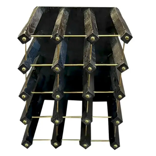Mid 20th Century Mid Century Wood Wine Holder Rack in Black With Brass Details For Sale - Image 5 of 6