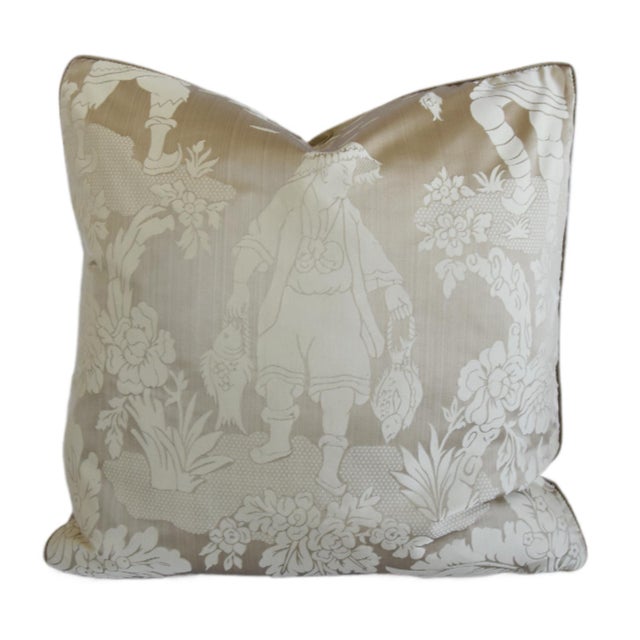 Chinoiserie Italian Scalamandre Silk Chinoiserie Asian Feather/Down Pillow For Sale - Image 3 of 7