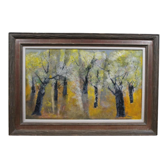 William Thon Olive Trees Abstract Expressionist Oil on Board Landscape Painting For Sale