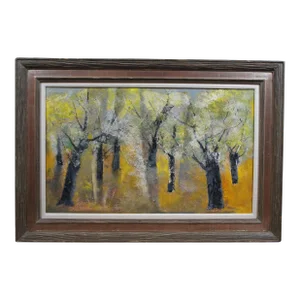 William Thon Olive Trees Abstract Expressionist Oil on Board Landscape Painting