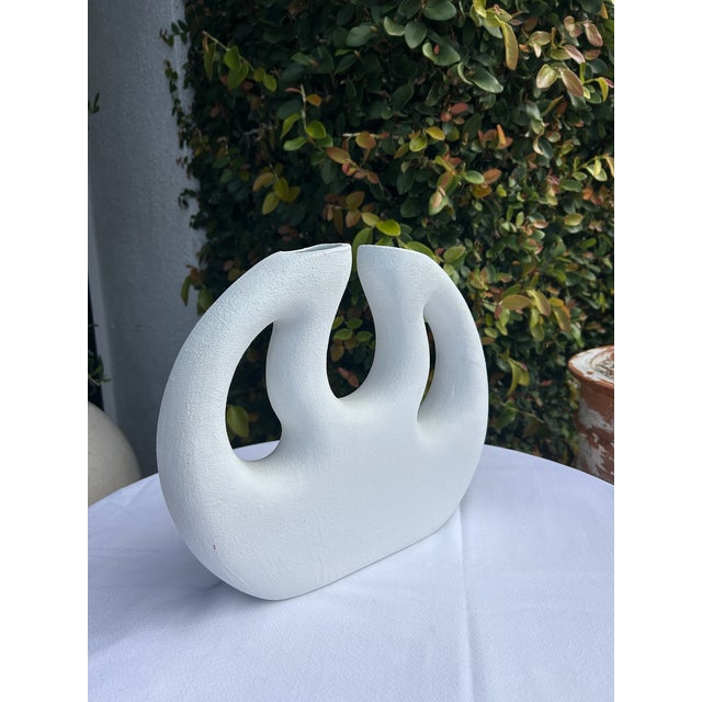 Ceramic Vintage Matte White Abstract Double-Spout Pottery Vase For Sale - Image 7 of 12