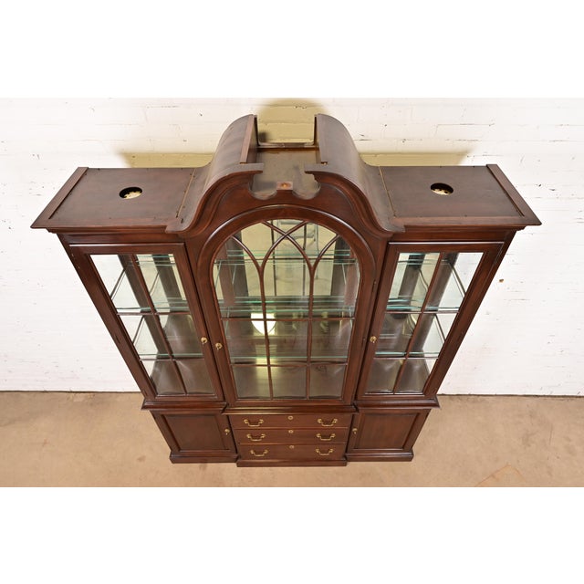 Ethan Allen Georgian Solid Cherry Wood Breakfront Bookcase Cabinet For Sale - Image 9 of 13