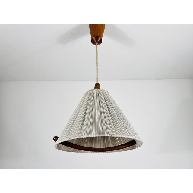Mid-Century Teak and Cord Shade Hanging Lamp attributed to Temde, 1960 For Sale - Image 12 of 17