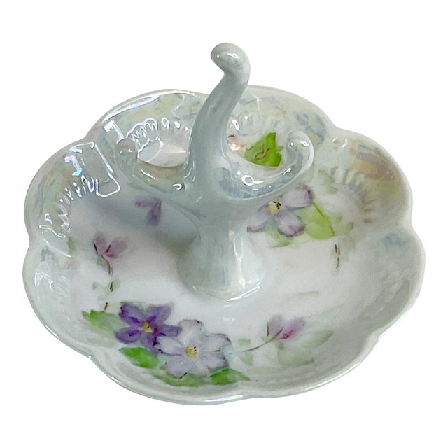 Early 20th Century English Hand Painted Trinket Ring Dish, Artist Signed For Sale