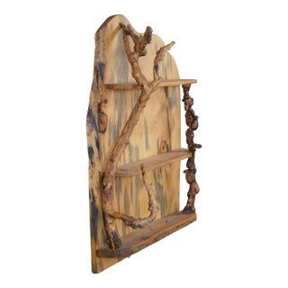Reclaimed Rustic Yellow Pine Driftwood Burl Branch 3 Tier Wall Shelf For Sale