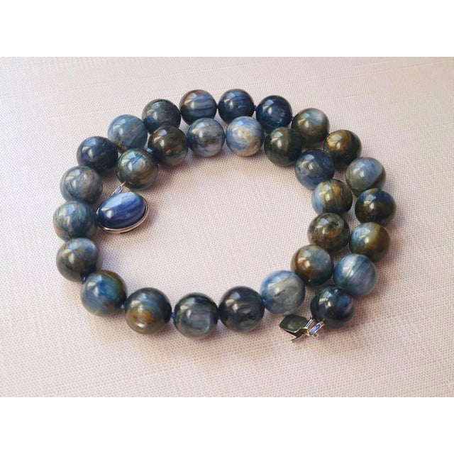 Blue Blue Kyanite Beaded Necklace With Sterling Silver Kyanite Clasp For Sale - Image 8 of 8