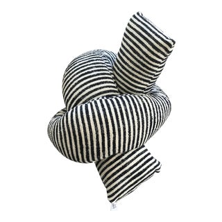 Tubular Knot Pillow in Cream & Black Bouclé Stripe For Sale