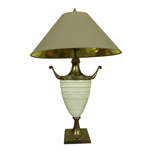 Chapman Adams Style Brass Table Lamp W. Shade For Sale