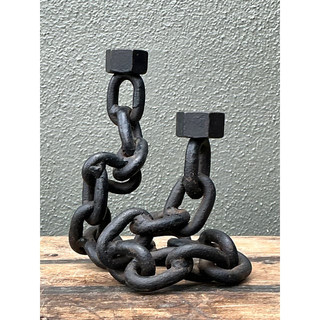 Vintage Iron Chain Link Candle Holder For Sale - Image 4 of 12