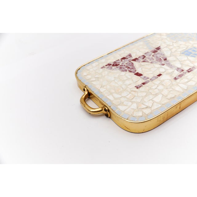 Ceramik Mosaic and Brass Portable Serving Tray, Italy, 1950s For Sale - Image 4 of 7