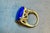 13 Ct Emerald cut Natural Lapis Lazuli Ring in 14 Kt Yellow Gold, Estate Size 8 For Sale - Image 9 of 18