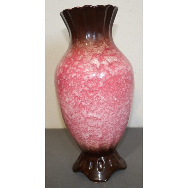 1920’s Japanese Art Deco Awaji Pottery Ceramic Mauve/Brown Mottled Footed Vase For Sale - Image 4 of 6