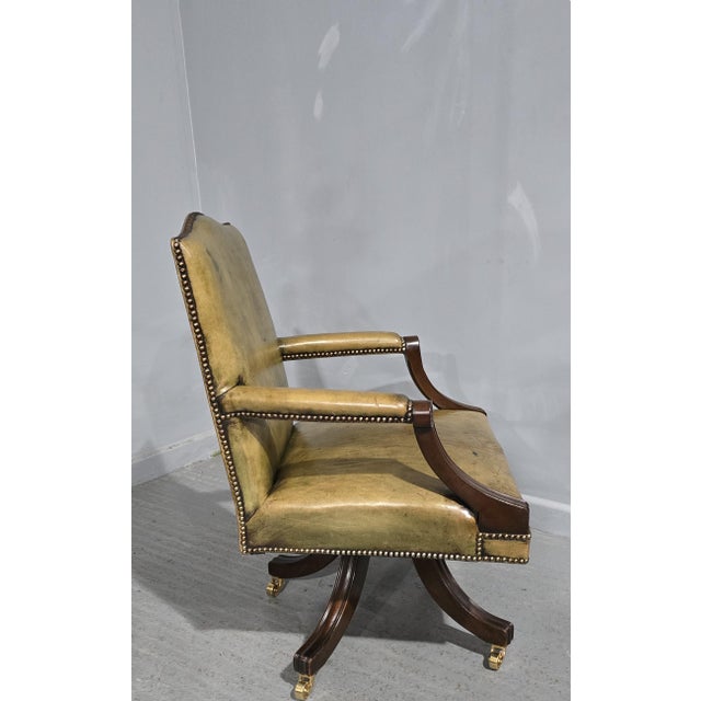 Wood Leather and Mahogany Office Desk Chair, 1920s For Sale - Image 7 of 12