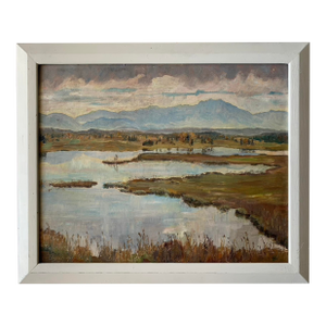 1948 Framed Oil on Cardboard German Landscape Scene