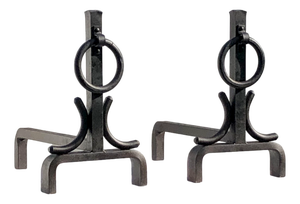 French Brutalist Wrought Iron Andirons, 1960, Set of 2