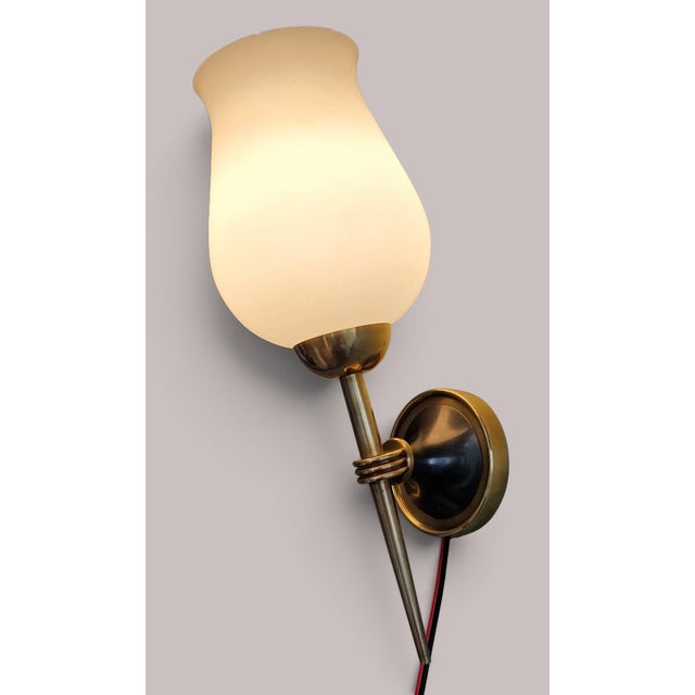 Vintage Wall Sconces in Brass and Opaline Glass from Arlus, 1950s, Set of 2 For Sale - Image 14 of 18