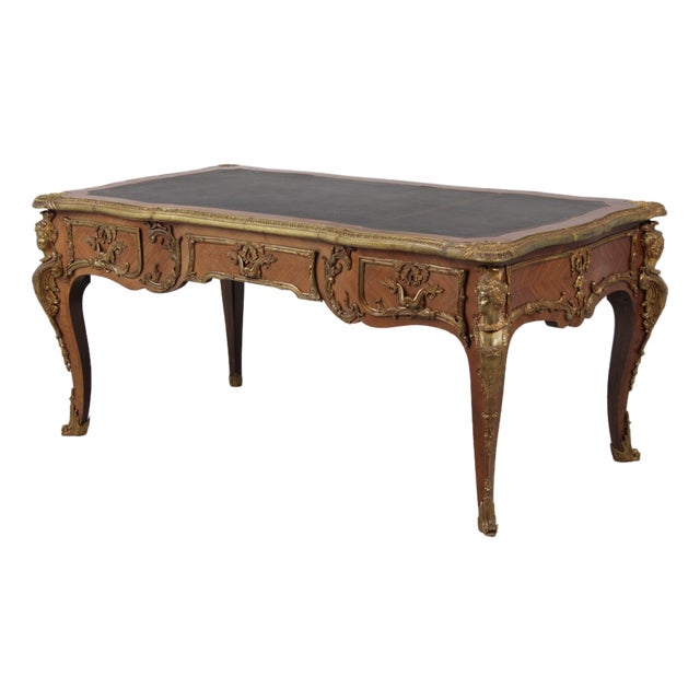 Vintage Louis XV Bureau Plat Writing Desk W. Leather Top For Sale